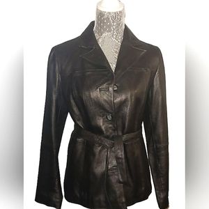 WILSONS Vintage Buttery Leather Black Belted Jacket, Size XS